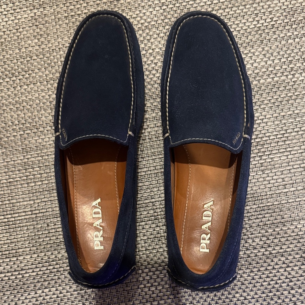 Prada Men's Dark Blue Suede Loafers